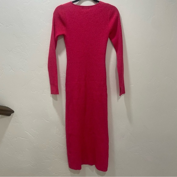EUC Ganni Marled Ribbed Knit Midi Dress Fuchsia Pink Long Sleeve Stretch Small - Picture 12 of 16